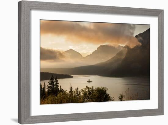 USA, Montana, Glacier NP. Sunrise pierces clouds over St. Mary Lake.-Don Grall-Framed Photographic Print