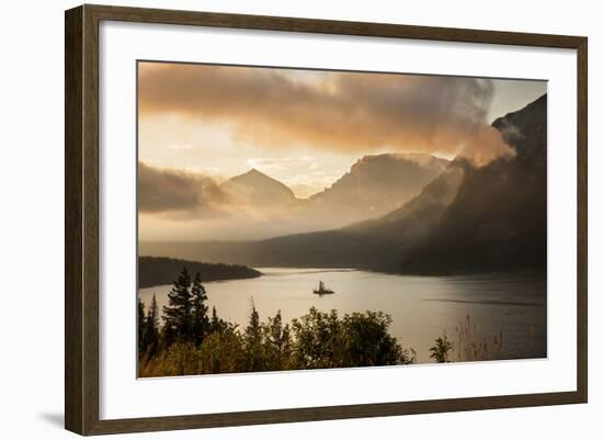 USA, Montana, Glacier NP. Sunrise pierces clouds over St. Mary Lake.-Don Grall-Framed Photographic Print