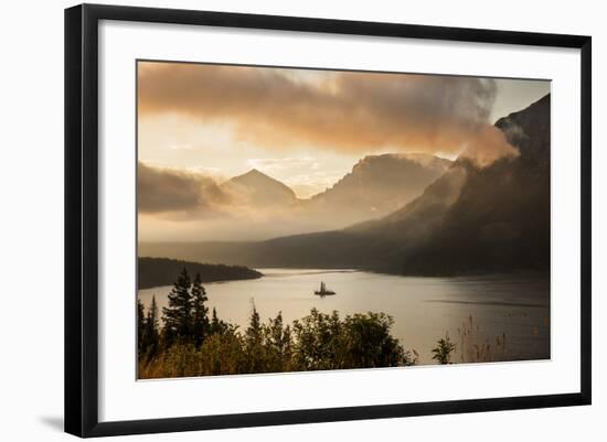 USA, Montana, Glacier NP. Sunrise pierces clouds over St. Mary Lake.-Don Grall-Framed Photographic Print