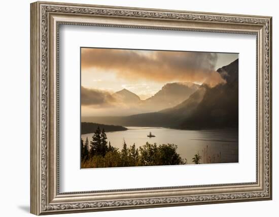 USA, Montana, Glacier NP. Sunrise pierces clouds over St. Mary Lake.-Don Grall-Framed Photographic Print