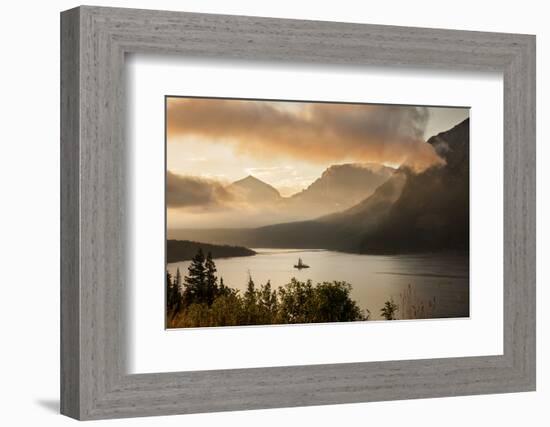 USA, Montana, Glacier NP. Sunrise pierces clouds over St. Mary Lake.-Don Grall-Framed Photographic Print