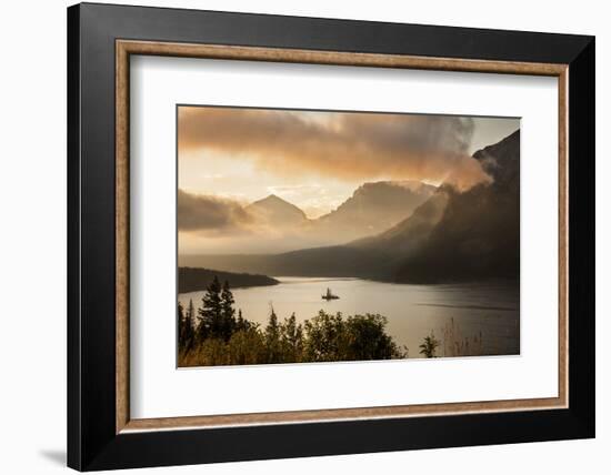 USA, Montana, Glacier NP. Sunrise pierces clouds over St. Mary Lake.-Don Grall-Framed Photographic Print