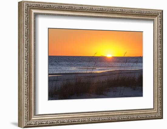 USA, MS, Bay St Louis. Sun Sets Gulf of Mexico. Beach Grasses-Trish Drury-Framed Photographic Print