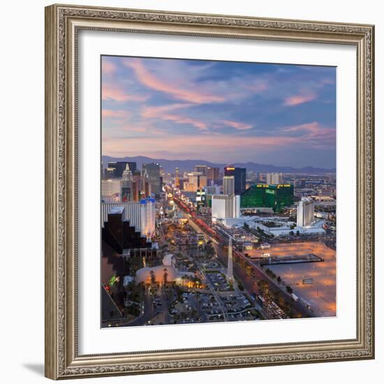 USA, Nevada, Las Vegas, Elevated Dusk View of the Hotels and Casinos Along the Strip-Gavin Hellier-Framed Photographic Print