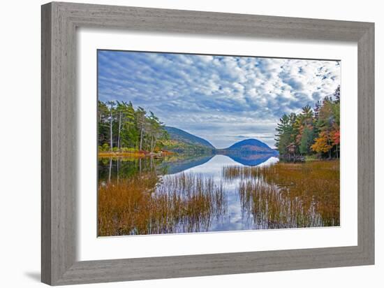 USA, New England, Maine, Acadia National Park and Jordon Pond on very calm Autumn day-Sylvia Gulin-Framed Photographic Print