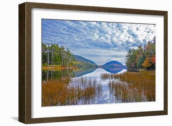 USA, New England, Maine, Acadia National Park and Jordon Pond on very calm Autumn day-Sylvia Gulin-Framed Photographic Print