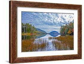 USA, New England, Maine, Acadia National Park and Jordon Pond on very calm Autumn day-Sylvia Gulin-Framed Photographic Print
