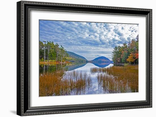 USA, New England, Maine, Acadia National Park and Jordon Pond on very calm Autumn day-Sylvia Gulin-Framed Photographic Print