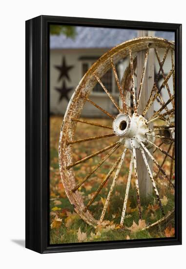 USA, New Hampshire, Lake Winnipesaukee, Moultonborough, Old Wagon Wheel-Walter Bibikow-Framed Premier Image Canvas