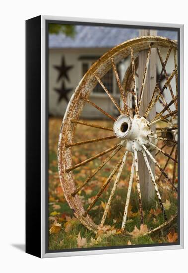 USA, New Hampshire, Lake Winnipesaukee, Moultonborough, Old Wagon Wheel-Walter Bibikow-Framed Premier Image Canvas