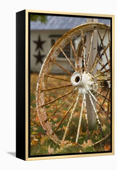 USA, New Hampshire, Lake Winnipesaukee, Moultonborough, Old Wagon Wheel-Walter Bibikow-Framed Premier Image Canvas