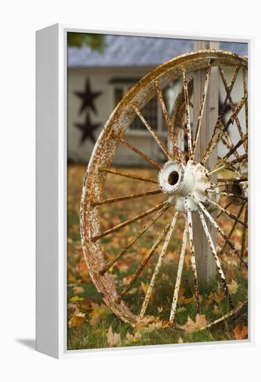 USA, New Hampshire, Lake Winnipesaukee, Moultonborough, Old Wagon Wheel-Walter Bibikow-Framed Premier Image Canvas