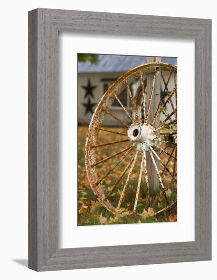 USA, New Hampshire, Lake Winnipesaukee, Moultonborough, Old Wagon Wheel-Walter Bibikow-Framed Photographic Print