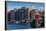USA, New Hampshire, Portsmouth, waterfront buildings with tugboat-Walter Bibikow-Framed Premier Image Canvas