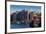 USA, New Hampshire, Portsmouth, waterfront buildings with tugboat-Walter Bibikow-Framed Premium Photographic Print