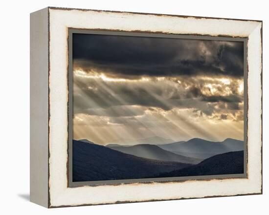 USA, New Hampshire, White Mountains, Sunbeams light the valley-Ann Collins-Framed Premier Image Canvas
