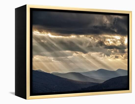 USA, New Hampshire, White Mountains, Sunbeams light the valley-Ann Collins-Framed Premier Image Canvas