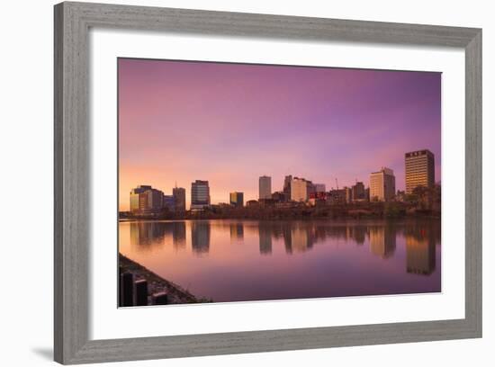 USA, New Jersey, Newark, City Skyline from Passaic River, Dawn-Walter Bibikow-Framed Photographic Print