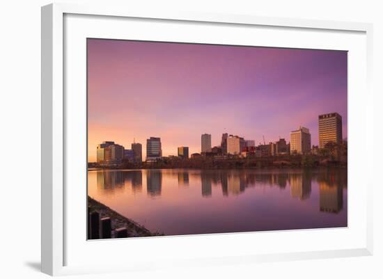 USA, New Jersey, Newark, City Skyline from Passaic River, Dawn-Walter Bibikow-Framed Photographic Print