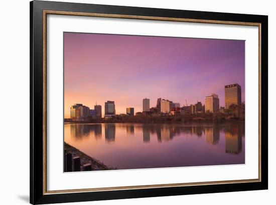 USA, New Jersey, Newark, City Skyline from Passaic River, Dawn-Walter Bibikow-Framed Photographic Print