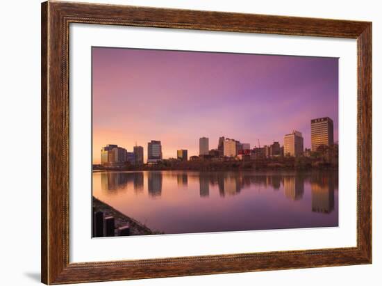USA, New Jersey, Newark, City Skyline from Passaic River, Dawn-Walter Bibikow-Framed Photographic Print