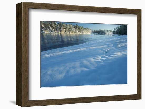 USA, New Jersey, Pine Barrens National Preserve. Snow-covered forest and lake shore.-Jaynes Gallery-Framed Photographic Print