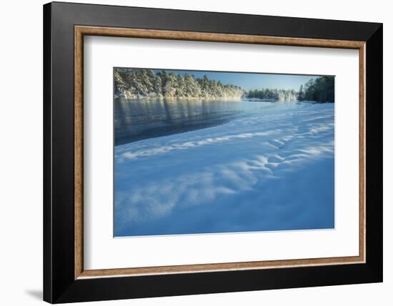 USA, New Jersey, Pine Barrens National Preserve. Snow-covered forest and lake shore.-Jaynes Gallery-Framed Photographic Print