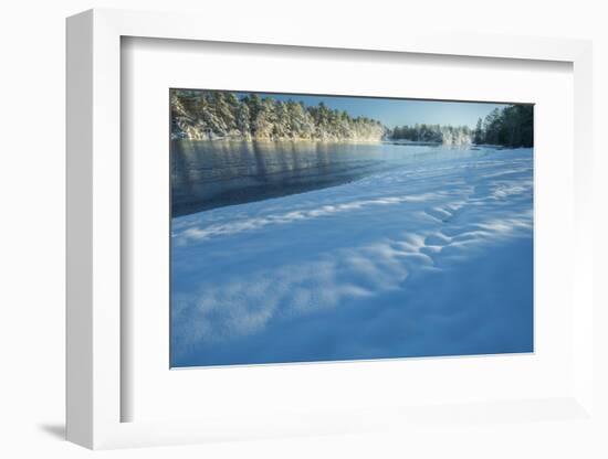 USA, New Jersey, Pine Barrens National Preserve. Snow-covered forest and lake shore.-Jaynes Gallery-Framed Photographic Print