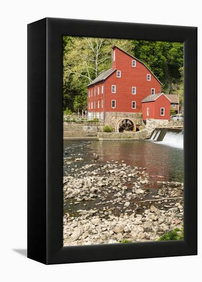 USA, New Jersey. Raritan River Basin, Clinton, South Fork of Raritan River and old mill-Alison Jones-Framed Premier Image Canvas