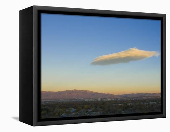 USA, New Mexico, Albuquerque, Skyline, Sandia Mountains and Lenticular Cloud-Alan Copson-Framed Premier Image Canvas