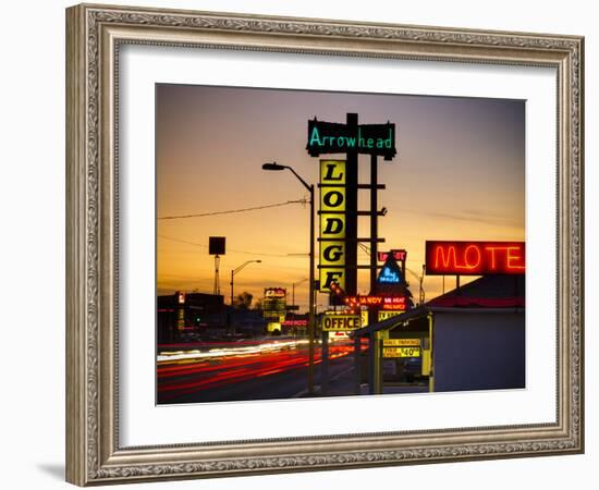 USA, New Mexico, Route 66, Gallup, Motel Signs-Alan Copson-Framed Photographic Print