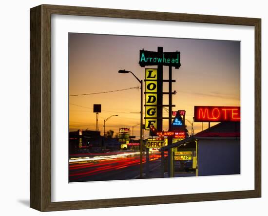 USA, New Mexico, Route 66, Gallup, Motel Signs-Alan Copson-Framed Photographic Print