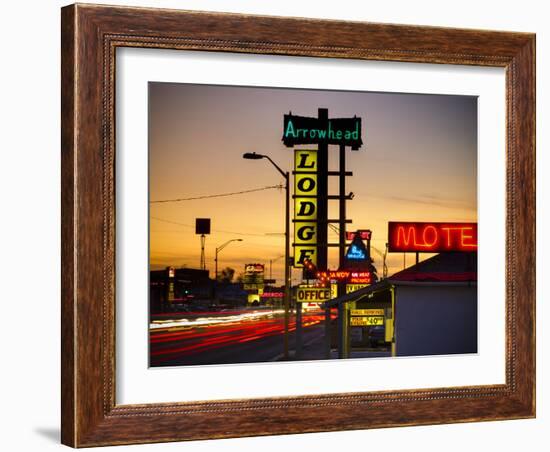 USA, New Mexico, Route 66, Gallup, Motel Signs-Alan Copson-Framed Photographic Print