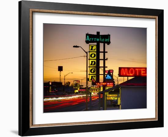 USA, New Mexico, Route 66, Gallup, Motel Signs-Alan Copson-Framed Photographic Print