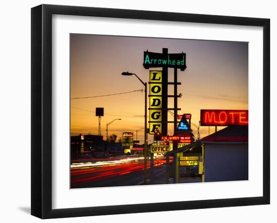 USA, New Mexico, Route 66, Gallup, Motel Signs-Alan Copson-Framed Photographic Print