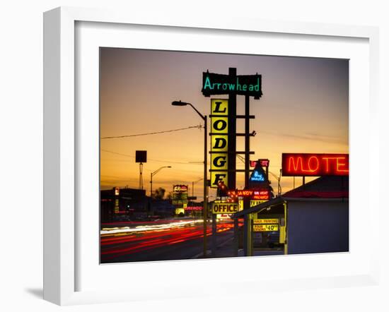 USA, New Mexico, Route 66, Gallup, Motel Signs-Alan Copson-Framed Photographic Print