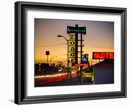 USA, New Mexico, Route 66, Gallup, Motel Signs-Alan Copson-Framed Photographic Print