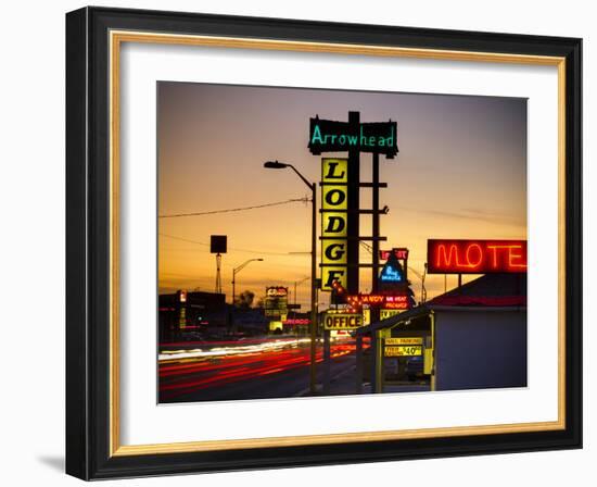 USA, New Mexico, Route 66, Gallup, Motel Signs-Alan Copson-Framed Photographic Print