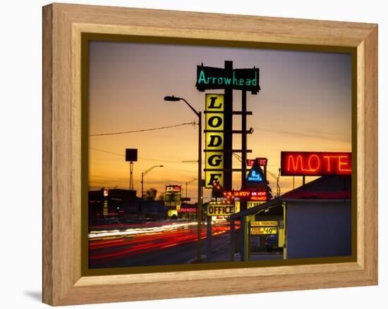 USA, New Mexico, Route 66, Gallup, Motel Signs-Alan Copson-Framed Premier Image Canvas