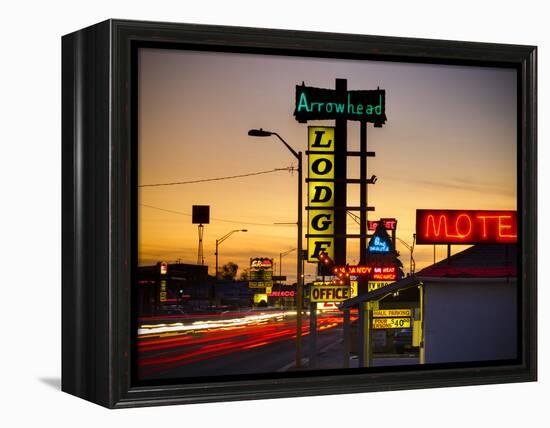 USA, New Mexico, Route 66, Gallup, Motel Signs-Alan Copson-Framed Premier Image Canvas