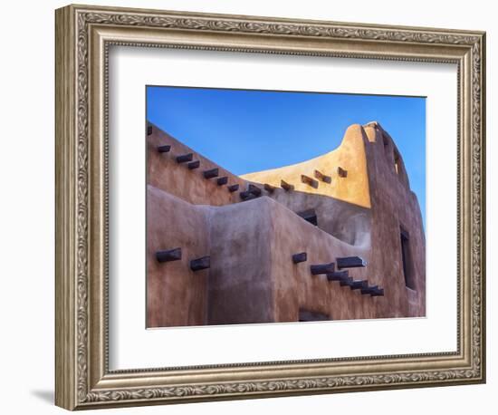 USA, New Mexico, Sant Fe, Adobe structure with protruding vigas and Snow-Terry Eggers-Framed Photographic Print