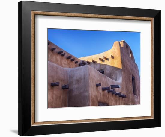 USA, New Mexico, Sant Fe, Adobe structure with protruding vigas and Snow-Terry Eggers-Framed Photographic Print