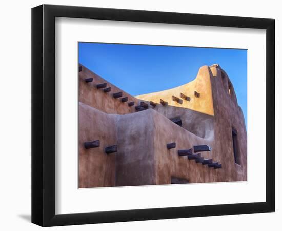 USA, New Mexico, Sant Fe, Adobe structure with protruding vigas and Snow-Terry Eggers-Framed Photographic Print