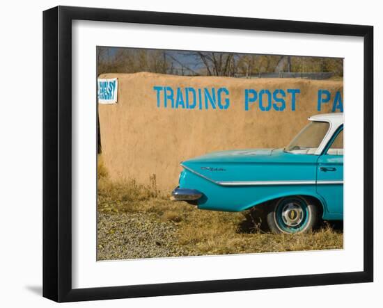 USA, New Mexico, Turquoise Trail, Trading Post and 1961 Chevrolet Bel Air 4-Door Sedan-Alan Copson-Framed Photographic Print