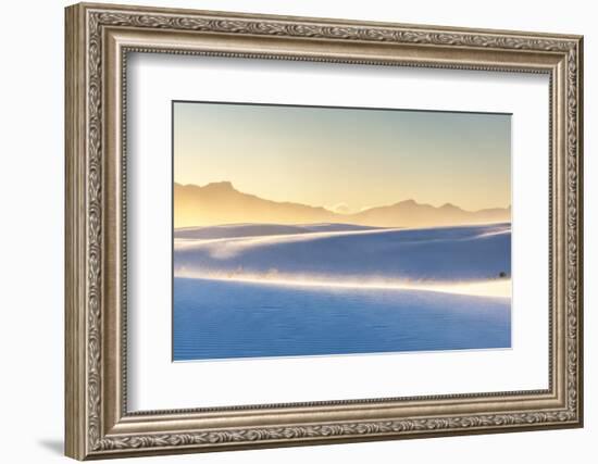 USA, New Mexico, White Sands National Monument. San Andres Mountains and wind-blown dunes.-Jaynes Gallery-Framed Photographic Print