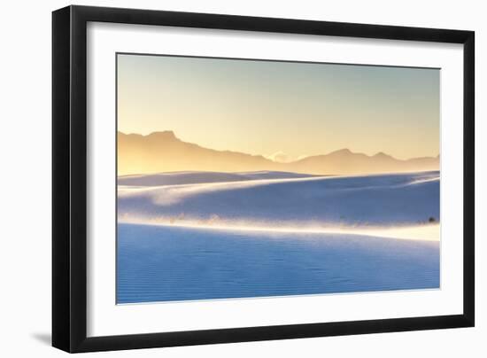 USA, New Mexico, White Sands National Monument. San Andres Mountains and wind-blown dunes.-Jaynes Gallery-Framed Photographic Print