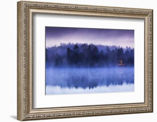 USA, New York, Adirondack Mountains, Lake Placid, Mirror Lake fog-Walter Bibikow-Framed Photographic Print