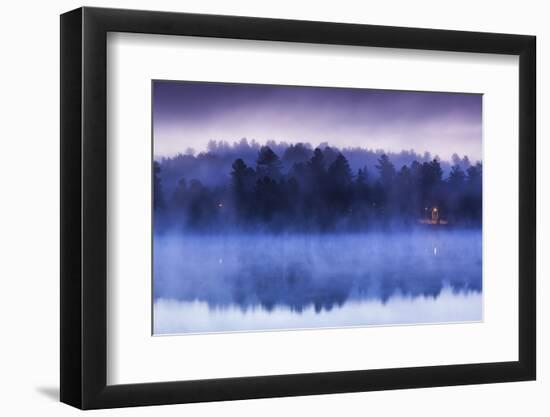 USA, New York, Adirondack Mountains, Lake Placid, Mirror Lake fog-Walter Bibikow-Framed Photographic Print