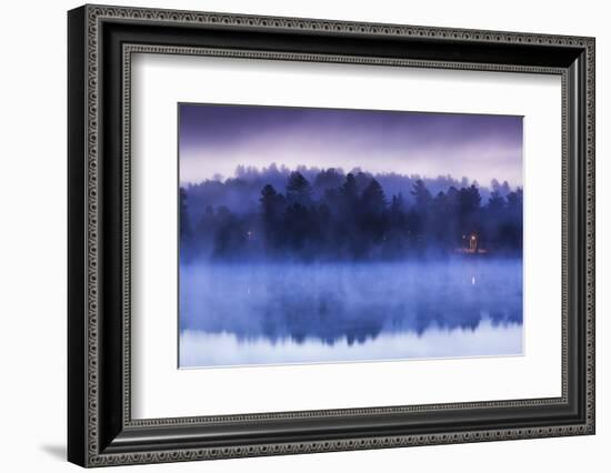 USA, New York, Adirondack Mountains, Lake Placid, Mirror Lake fog-Walter Bibikow-Framed Photographic Print