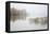 USA, New York, Adirondacks. Long Lake, reeds, fog, and fall foliage at Eaton Lake-Ann Collins-Framed Premier Image Canvas